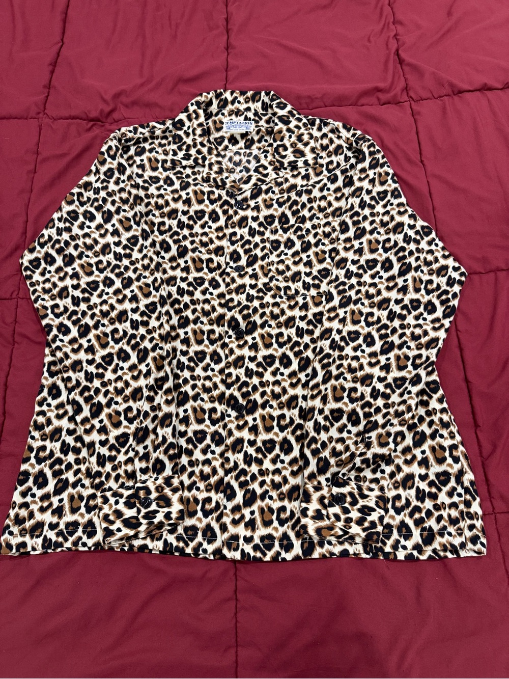Temptations Leopard Print Button-Down Shirt in Black and Brown